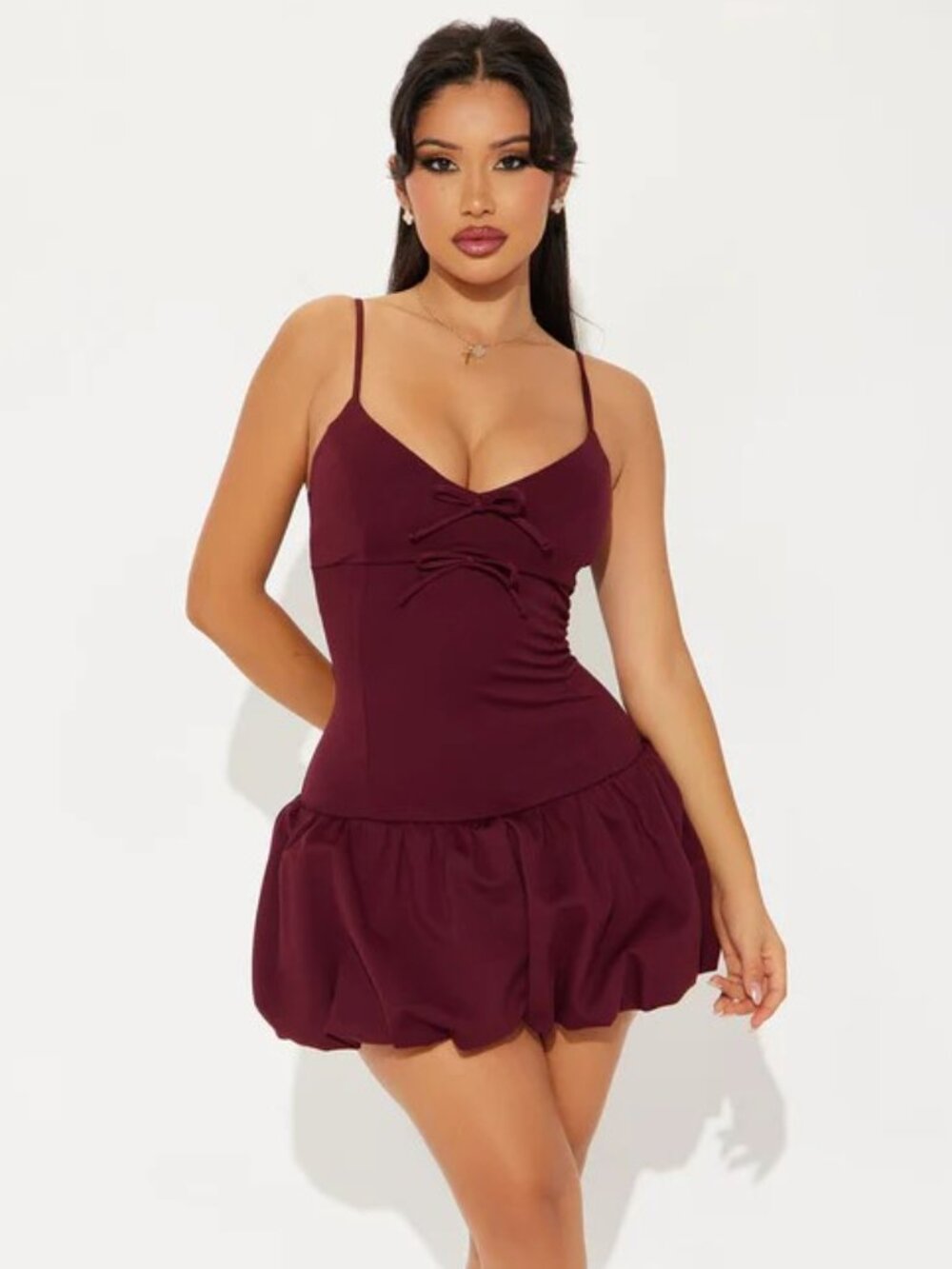 Fashion Nova Pretty On Purpose Bubble Mini Dress - Burgundy